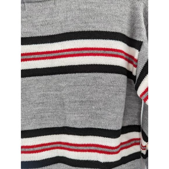 Girls Gray Striped Crewneck Knit Pullover Sweater - Picture 6 of 7